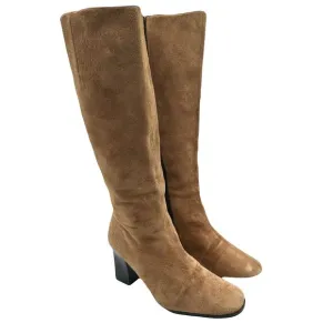 Newport News Vtg Suede Leather Knee High Camel Tan Heel Boots