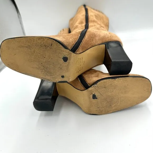 Newport News Vtg Suede Leather Knee High Camel Tan Heel Boots