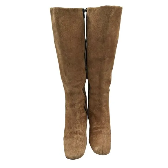 Newport News Vtg Suede Leather Knee High Camel Tan Heel Boots