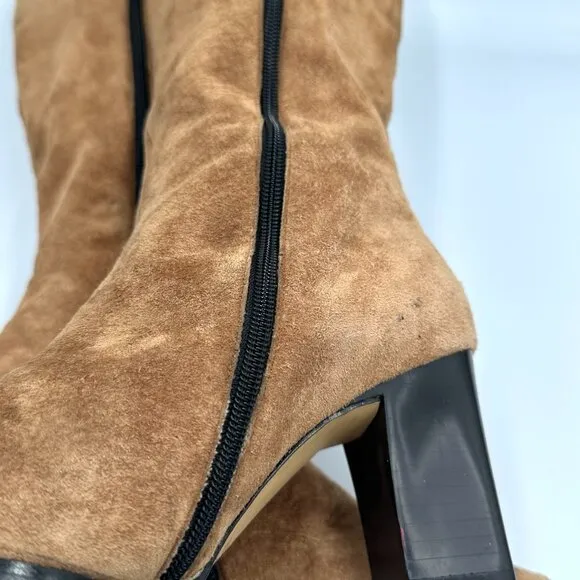 Newport News Vtg Suede Leather Knee High Camel Tan Heel Boots