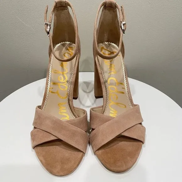 NEW Sam Edelman Yancy Block Heel Ankle Strap Sandal Caramel Suede - Size: 10