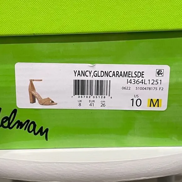 NEW Sam Edelman Yancy Block Heel Ankle Strap Sandal Caramel Suede - Size: 10