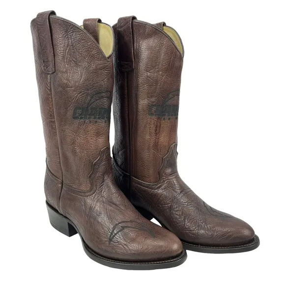 NFL Chargers | Men’s 8.5 | Brown Leather Made in Mexico Pull-On‎ Western Boots