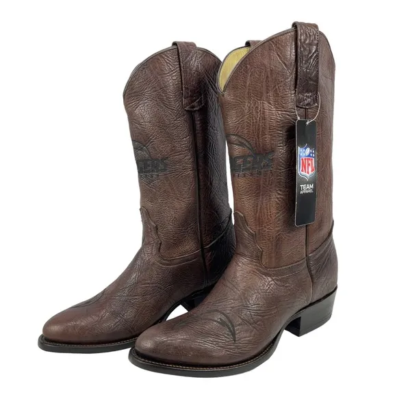 NFL Chargers | Men’s 8.5 | Brown Leather Made in Mexico Pull-On‎ Western Boots
