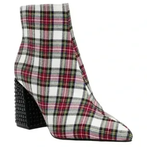 NIB BETSEY JOHNSON KASSIE RED WHITE BLOCK HEEL BOOTS BOOTIES