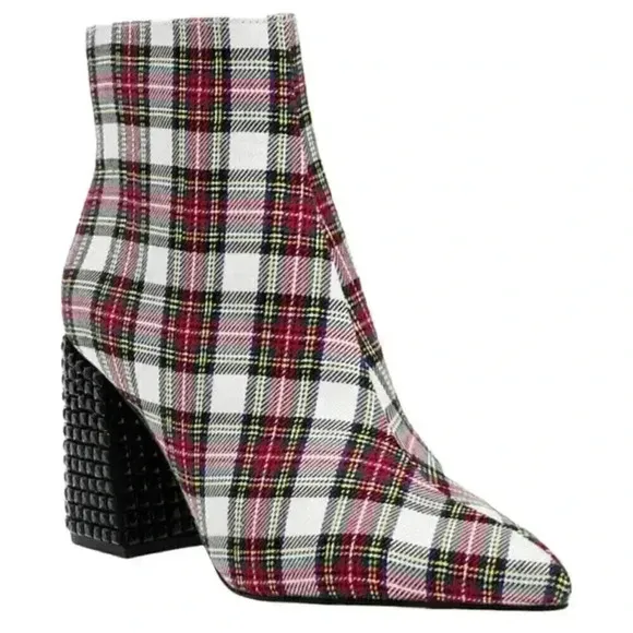NIB BETSEY JOHNSON KASSIE RED WHITE BLOCK HEEL BOOTS BOOTIES