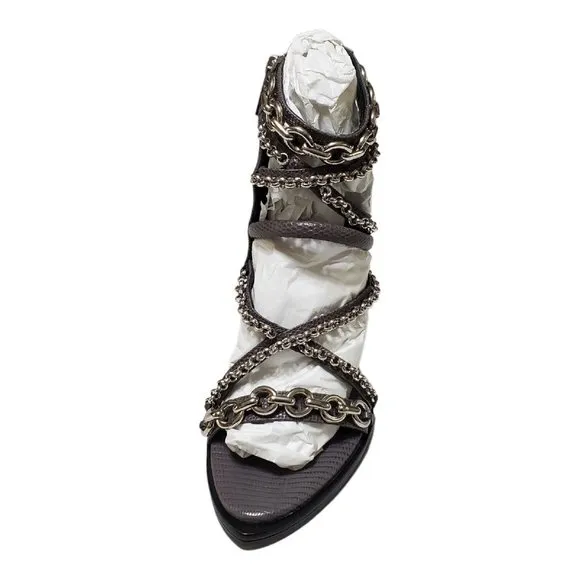 NIB Chloé Victoria Leather Chain Link Gladiator Sandals Heels Iguana Women's 8.5
