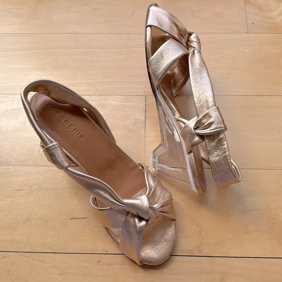 nib CLERGERIE Translucent Wedge Heel Sandals in Rose Gold – size 7.5