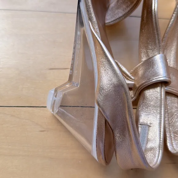 nib CLERGERIE Translucent Wedge Heel Sandals in Rose Gold – size 7.5