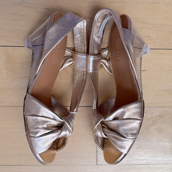 nib CLERGERIE Translucent Wedge Heel Sandals in Rose Gold – size 7.5