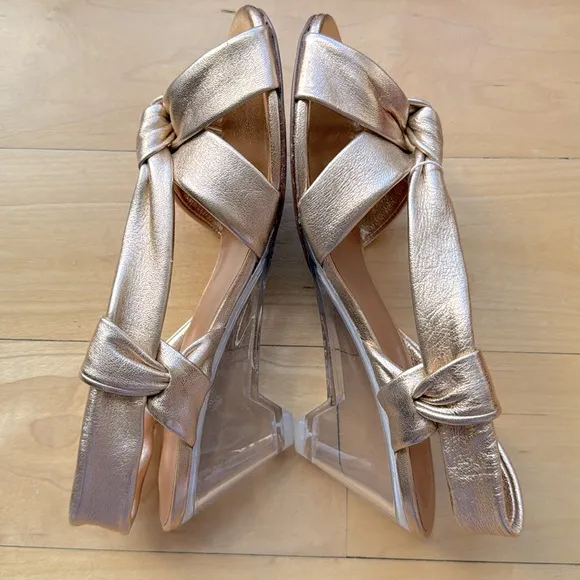 nib CLERGERIE Translucent Wedge Heel Sandals in Rose Gold – size 7.5