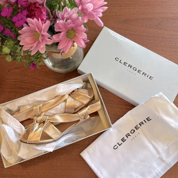 nib CLERGERIE Translucent Wedge Heel Sandals in Rose Gold – size 7.5