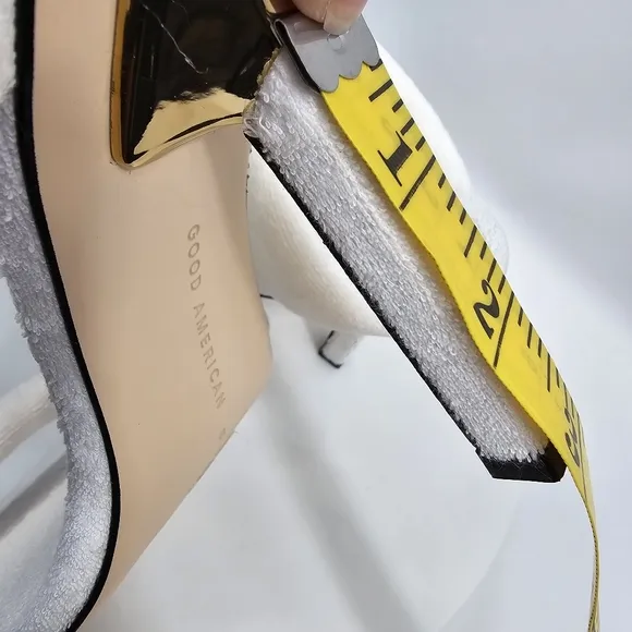 NIB Good American Terry Slip-On High Heel Sandals Square Open Toe White Gold 8