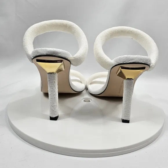 NIB Good American Terry Slip-On High Heel Sandals Square Open Toe White Gold 8