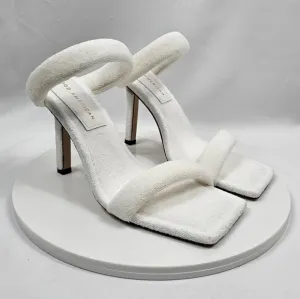 NIB Good American Terry Slip-On High Heel Sandals Square Open Toe White Gold 8