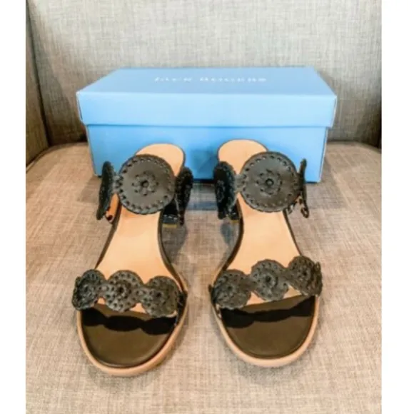 NIB Jack Rogers Lauren Mid Heel Sandals - Black &amp; White - Size 9