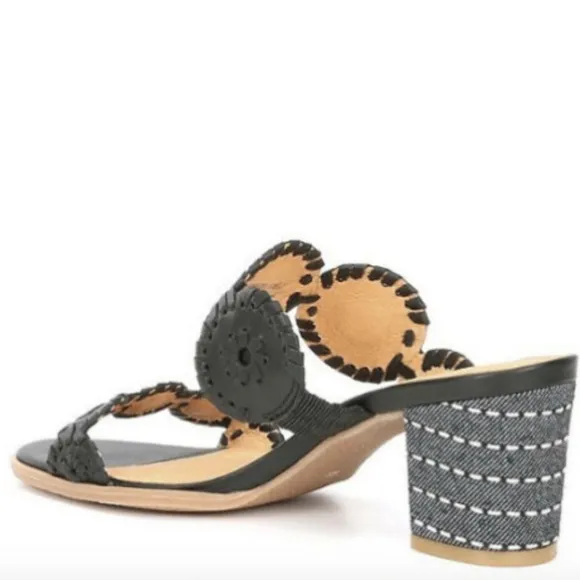 NIB Jack Rogers Lauren Mid Heel Sandals - Black &amp; White - Size 9