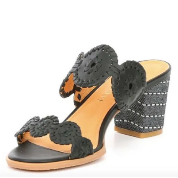 NIB Jack Rogers Lauren Mid Heel Sandals - Black &amp; White - Size 9