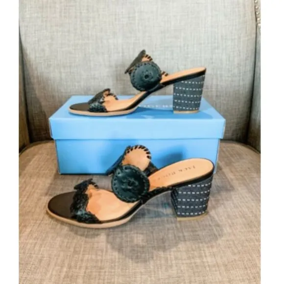 NIB Jack Rogers Lauren Mid Heel Sandals - Black &amp; White - Size 9