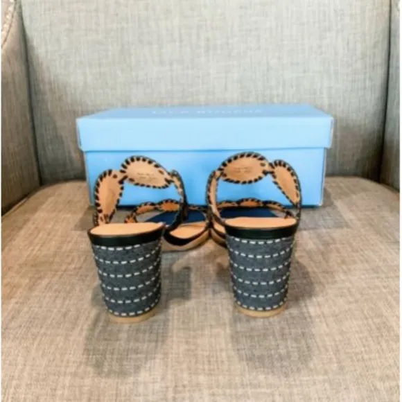 NIB Jack Rogers Lauren Mid Heel Sandals - Black &amp; White - Size 9