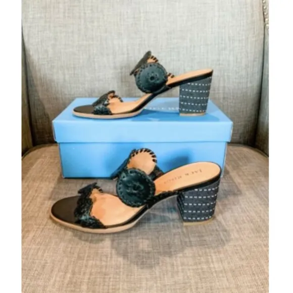 NIB Jack Rogers Lauren Mid Heel Sandals - Black &amp; White - Size 9