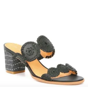 NIB Jack Rogers Lauren Mid Heel Sandals - Black &amp; White - Size 9