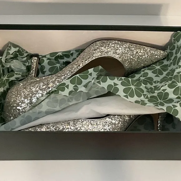 NIB Kate Spade Sonia Silver Glitter Shoes Women 8