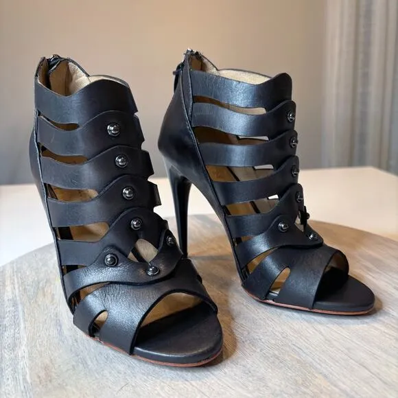 NIB L.A.M.B. by Gwen Stefani Black Leather Back Zip Shootie Heels Size 5.5 M
