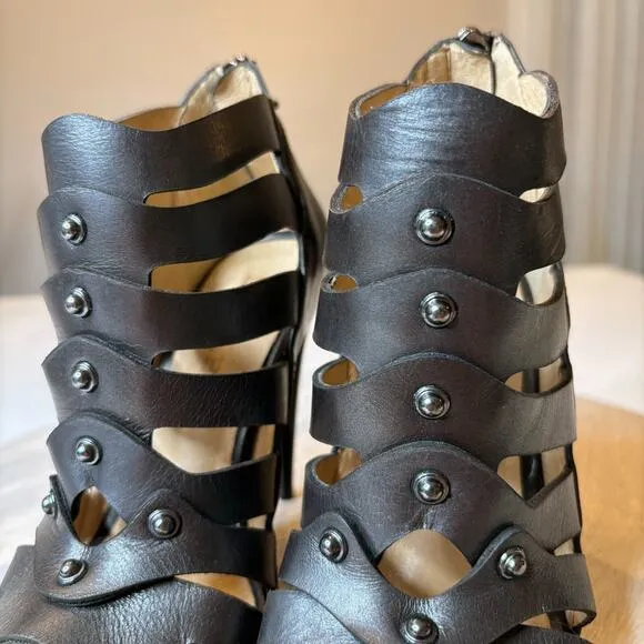 NIB L.A.M.B. by Gwen Stefani Black Leather Back Zip Shootie Heels Size 5.5 M