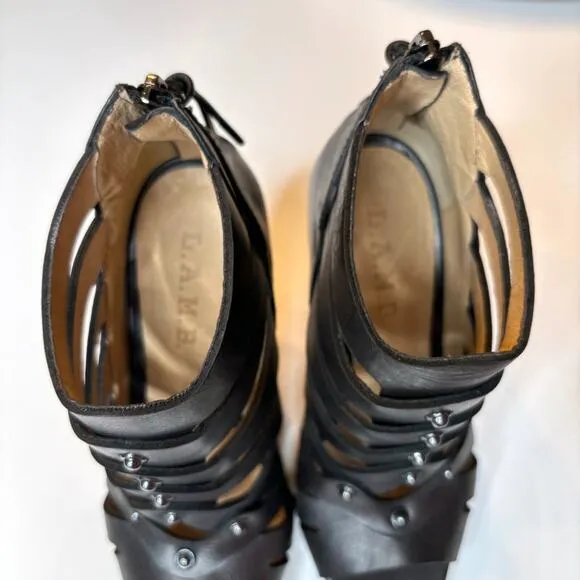 NIB L.A.M.B. by Gwen Stefani Black Leather Back Zip Shootie Heels Size 5.5 M