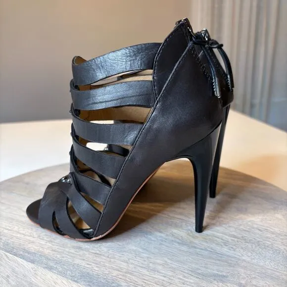 NIB L.A.M.B. by Gwen Stefani Black Leather Back Zip Shootie Heels Size 5.5 M