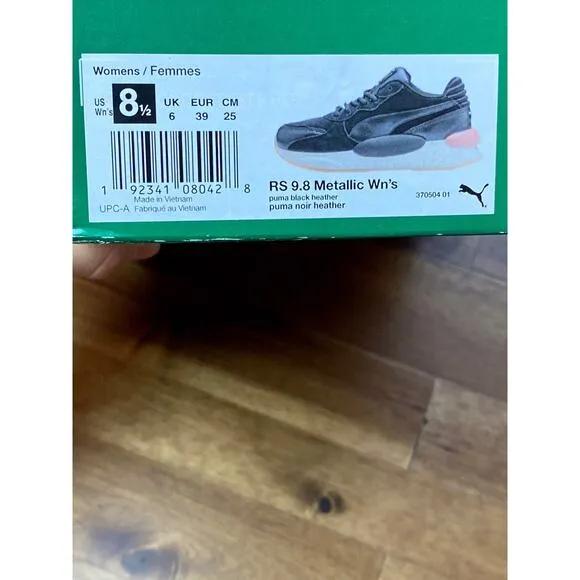 NIB PUMA RS 9.8 Black Rose Gold Heather Metallic Lace Up Sneakers Shoes 8.5