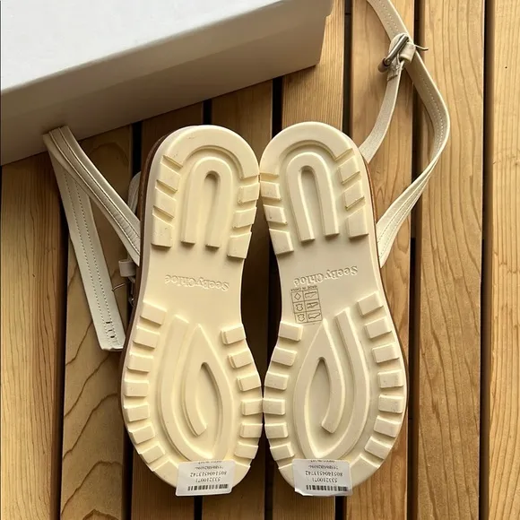 nib See by Chloé Robin Leather Platform Wedge Sandals in Ivory size 36 | 6