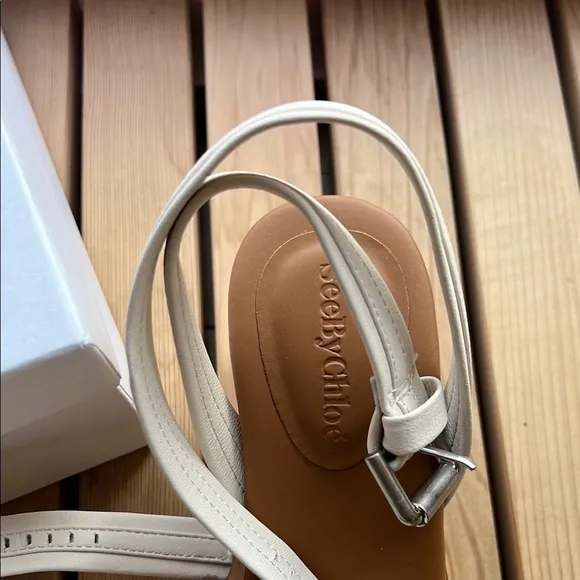 nib See by Chloé Robin Leather Platform Wedge Sandals in Ivory size 36 | 6