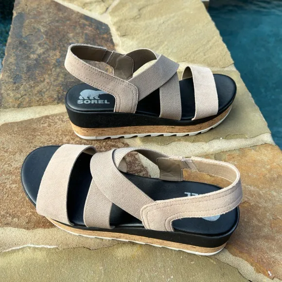 NIB SOREL Women's Cameron Flatform Wedge Slingback Sandals SZ 10