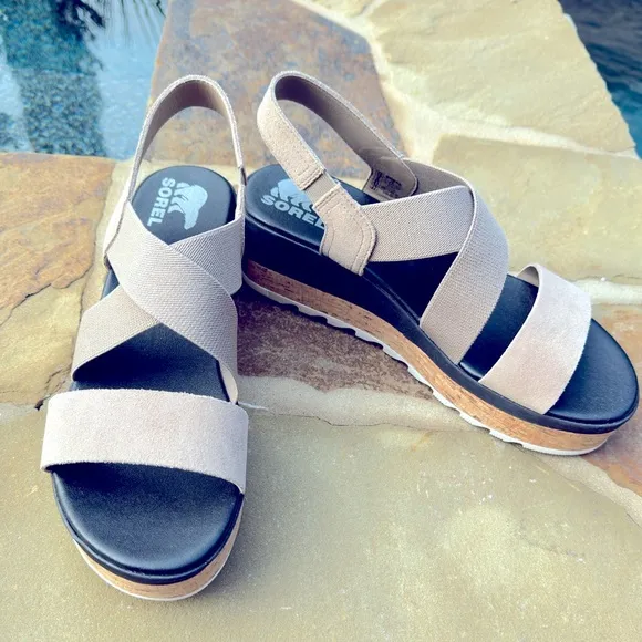 NIB SOREL Women's Cameron Flatform Wedge Slingback Sandals SZ 10