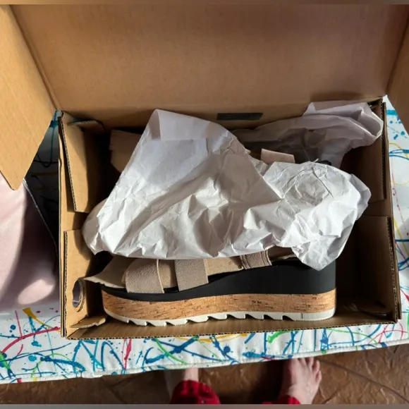 NIB SOREL Women's Cameron Flatform Wedge Slingback Sandals SZ 10