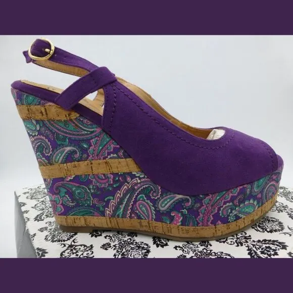 NIB - Very Volatile Hendrix Wedge Corkscrew-Blend Slingback Sandals