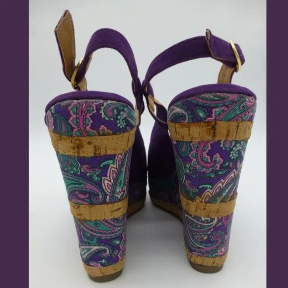 NIB - Very Volatile Hendrix Wedge Corkscrew-Blend Slingback Sandals