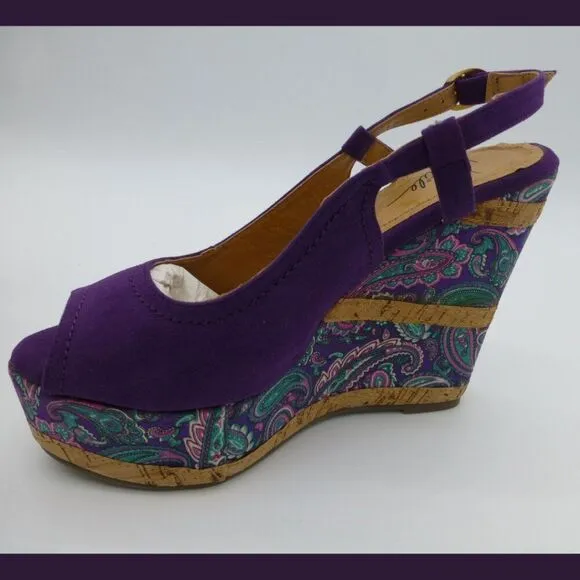 NIB - Very Volatile Hendrix Wedge Corkscrew-Blend Slingback Sandals