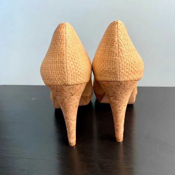 NIB Vince Camuto Ashlynn Heels in Natural Colored Raffia Size 8 1/2
