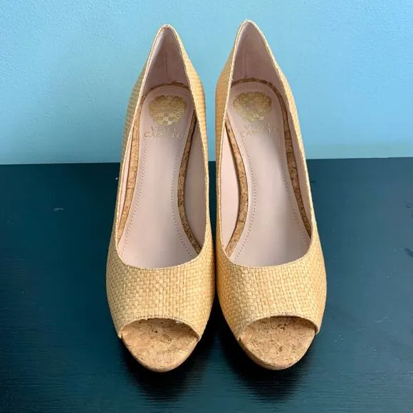NIB Vince Camuto Ashlynn Heels in Natural Colored Raffia Size 8 1/2