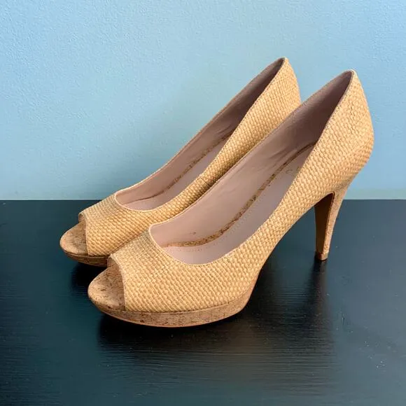 NIB Vince Camuto Ashlynn Heels in Natural Colored Raffia Size 8 1/2