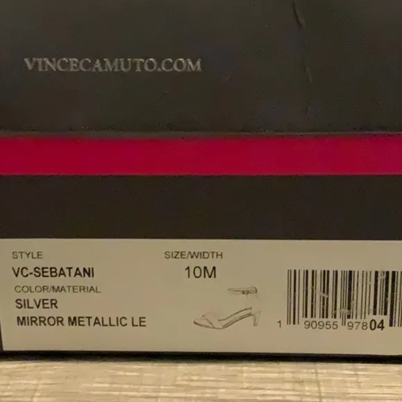 NIB VINCE CAMUTO SEBATANI SILVER METALLIC HEEL ANKLE STRAP DRESS HEEL SANDALS