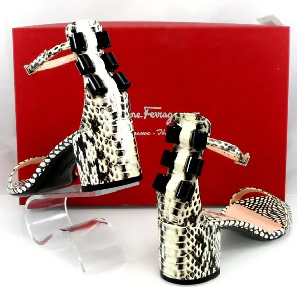 NIB$895 SALVATORE FERRAGAMO Connie Mid-Block-Heel Bows Ankle Strap Sandals 6.5