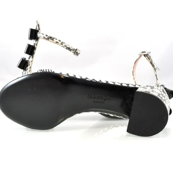 NIB$895 SALVATORE FERRAGAMO Connie Mid-Block-Heel Bows Ankle Strap Sandals 6.5