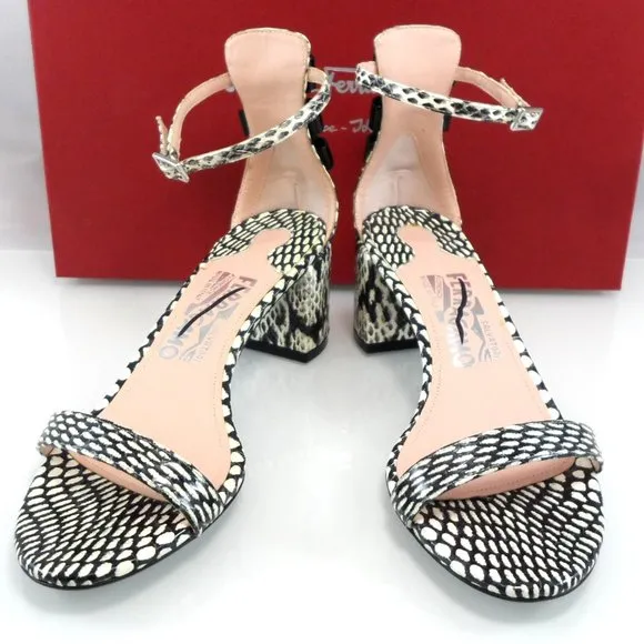 NIB$895 SALVATORE FERRAGAMO Connie Mid-Block-Heel Bows Ankle Strap Sandals 6.5