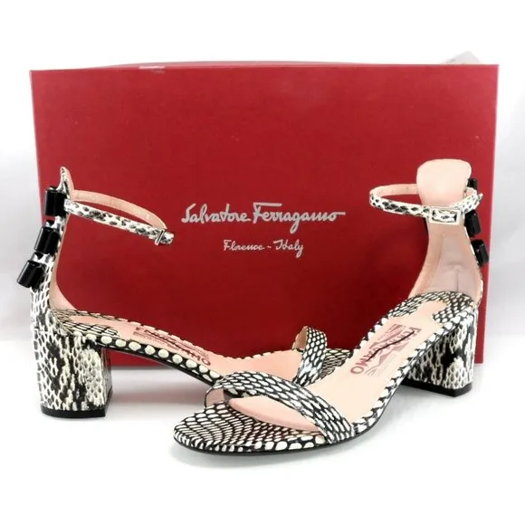 NIB$895 SALVATORE FERRAGAMO Connie Mid-Block-Heel Bows Ankle Strap Sandals 6.5