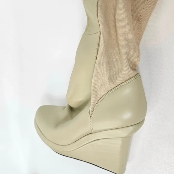 Nicholas K Jedda Over The Knee Boots Wedge Shoes Off-White/Beige Size 37/US 6.5
