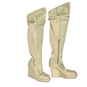 Nicholas K Jedda Over The Knee Boots Wedge Shoes Off-White/Beige Size 37/US 6.5